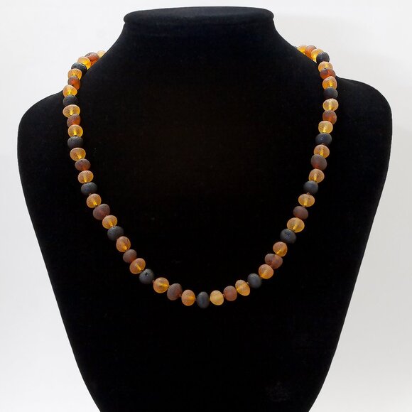 PREMIUM Large Beaded Amber Necklace, 11-13 mm Beads, Unpolished Baltic Amber - Picture 3 of 9